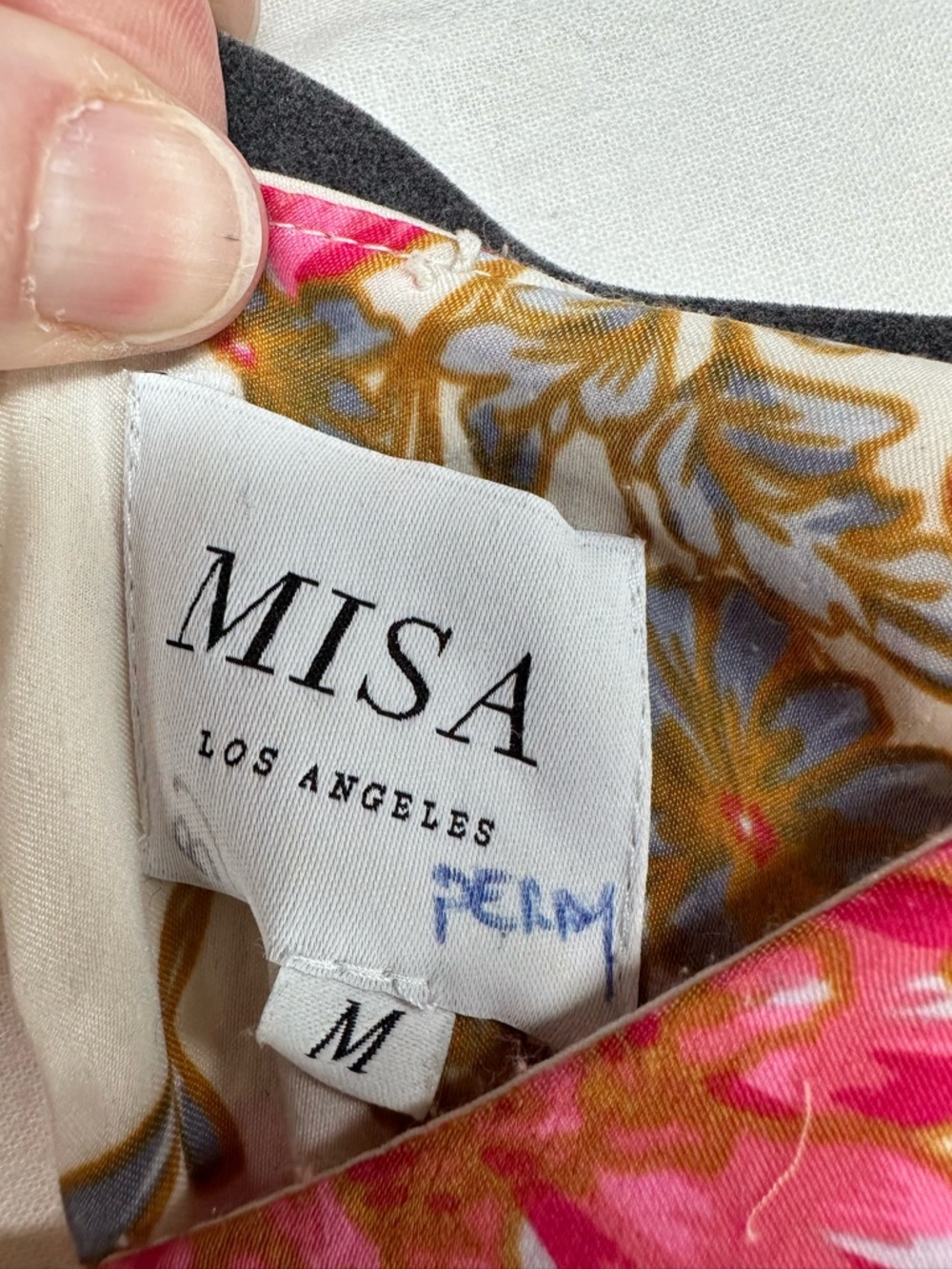 Misa Los Angeles Paulina Dress Size M Cream Pink Floral Ruffle Hem Draped Sleeve - Picture 4 of 7